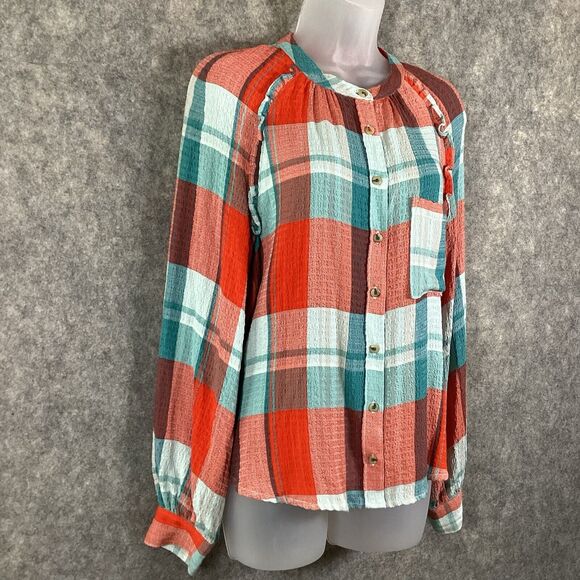 Anthropologie Pilcro Breezy Button Down Bohemian Plaid Buffalo Top Blouse Small - Picture 5 of 16